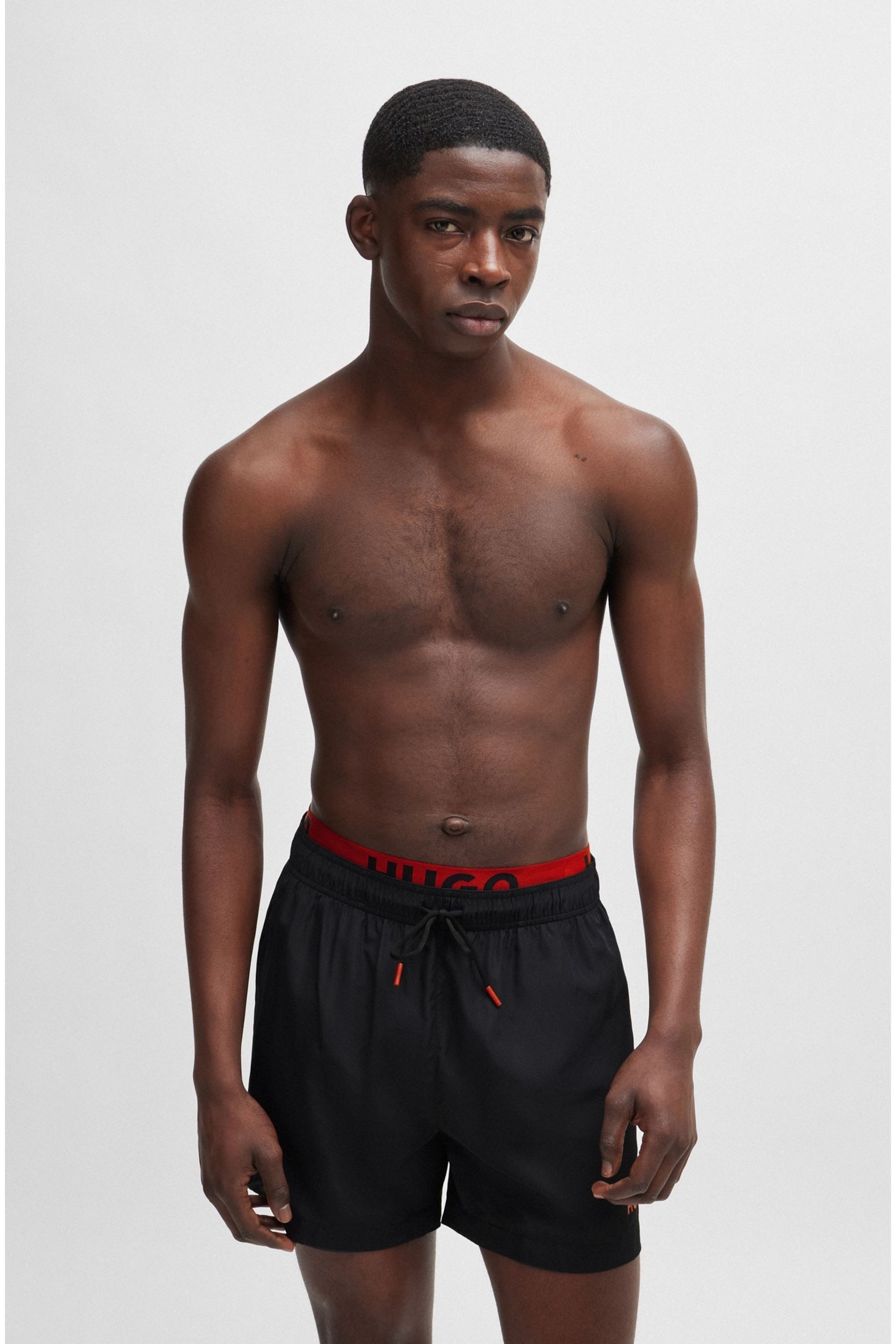 HUGO Logo-Print Swim Black Shorts With Double Waistband - Image 2 of 4