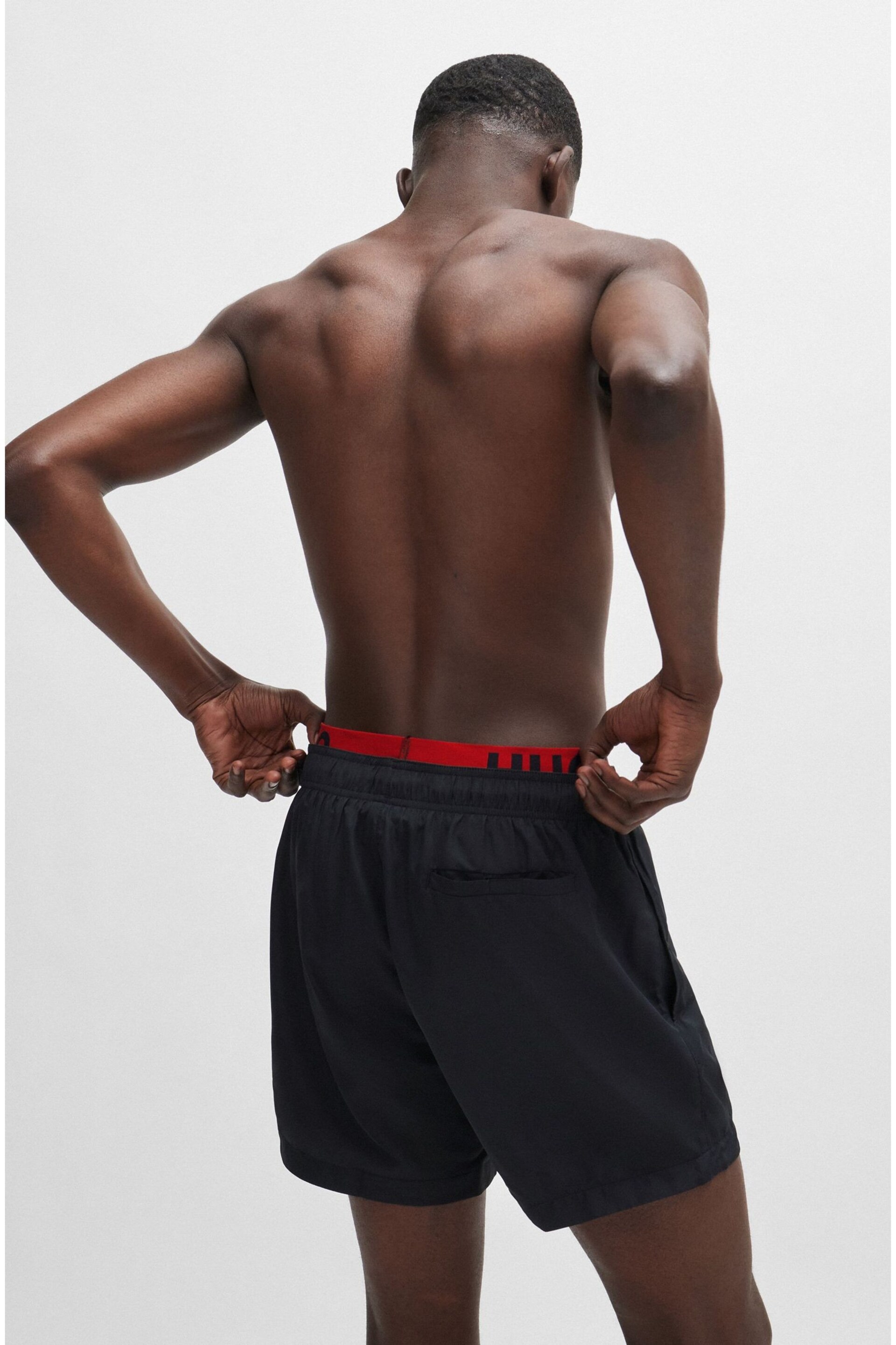 HUGO Logo-Print Swim Black Shorts With Double Waistband - Image 3 of 4