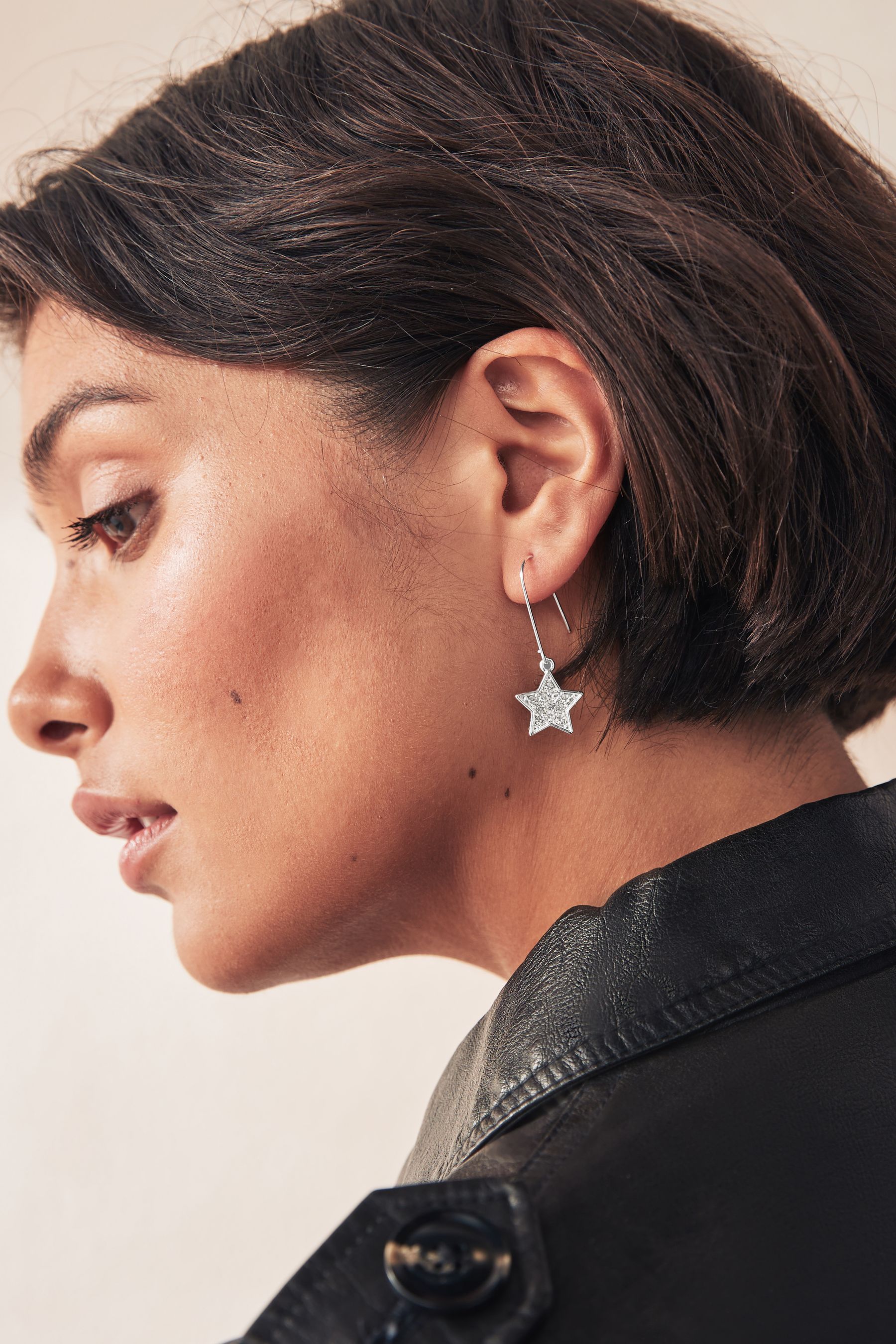 Buy Silver Tone Star Pull Through Earrings Made With Recycled Zinc and Brass from Next Luxembourg