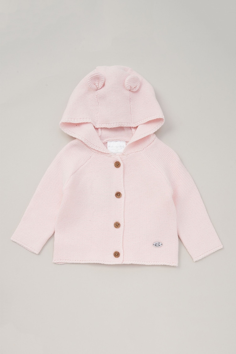 Rock-A-Bye Baby Boutique Pink Hooded Bear 100% Cotton Knit Cardigan - Image 1 of 3