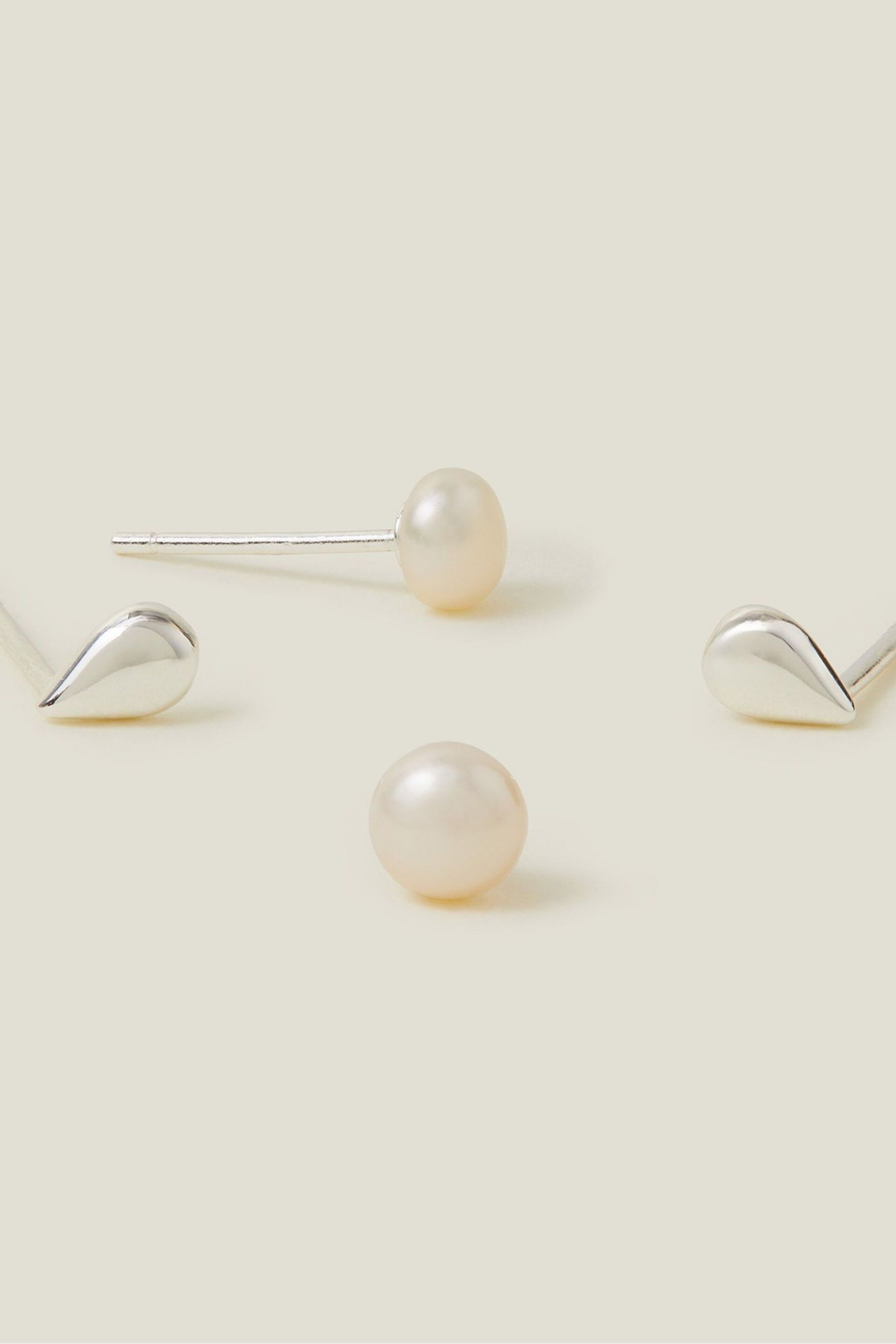 Accessorize Sterling Silver Plated Molten Pearl Studs 2 Pack - Image 1 of 3