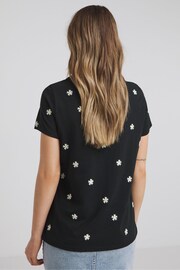 Simply Be Black Daisy Embroidered T-Shirt - Image 2 of 4