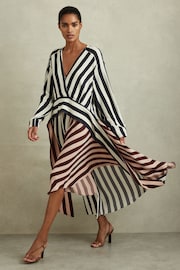 Reiss Navy/Off White Nola Colourblock Stripe Asymmetric Midi Dress - Image 1 of 6
