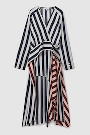 Reiss Navy/Off White Nola Colourblock Stripe Asymmetric Midi Dress - Image 2 of 6