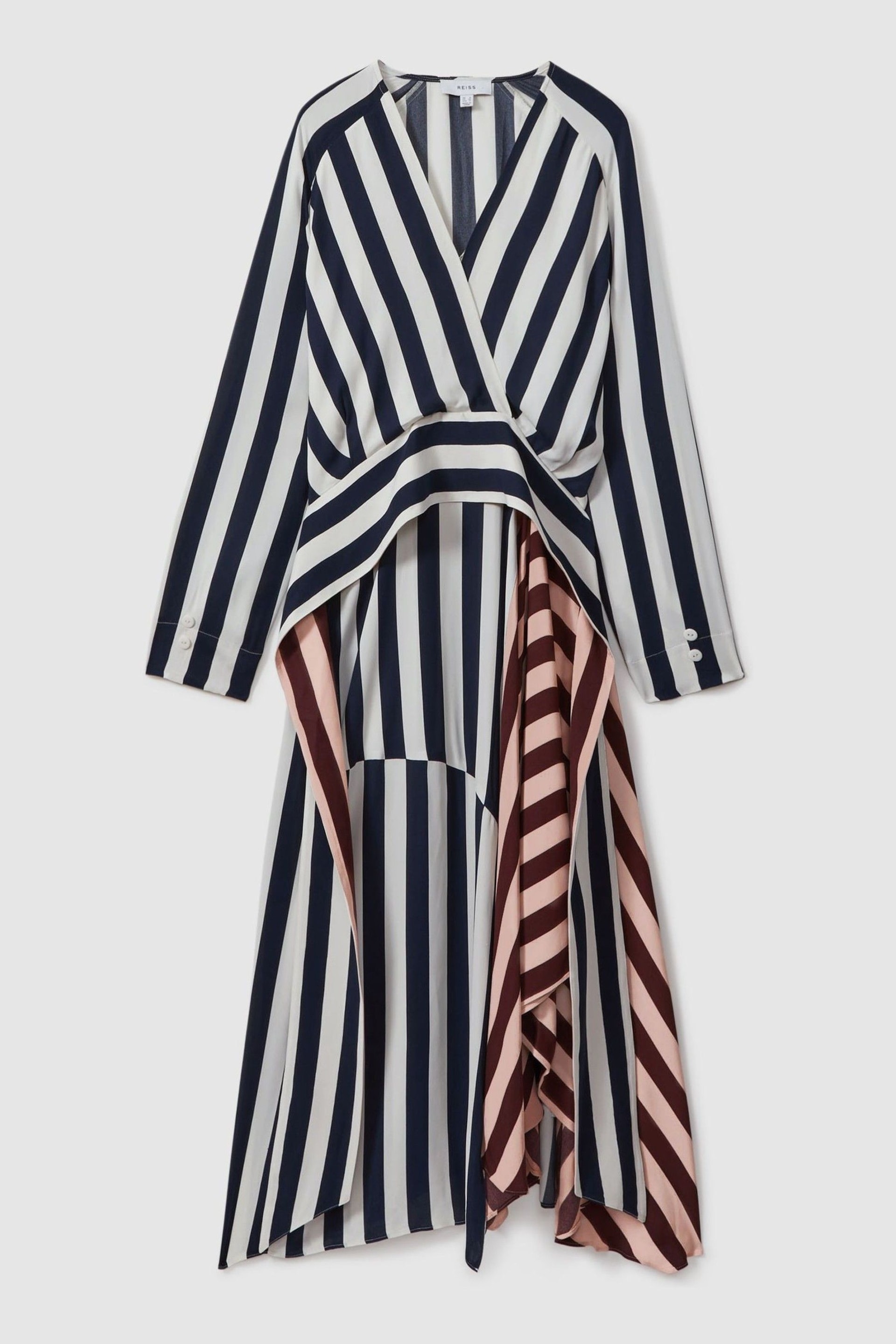 Reiss Navy/Off White Nola Colourblock Stripe Asymmetric Midi Dress - Image 2 of 6