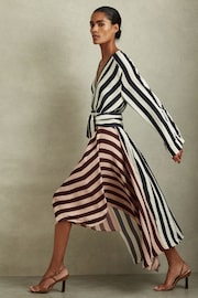 Reiss Navy/Off White Nola Colourblock Stripe Asymmetric Midi Dress - Image 4 of 6