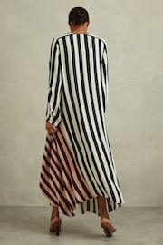 Reiss Navy/Off White Nola Colourblock Stripe Asymmetric Midi Dress - Image 5 of 6