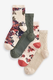 Green Floral Ankle Socks 4 Pack - Image 1 of 5