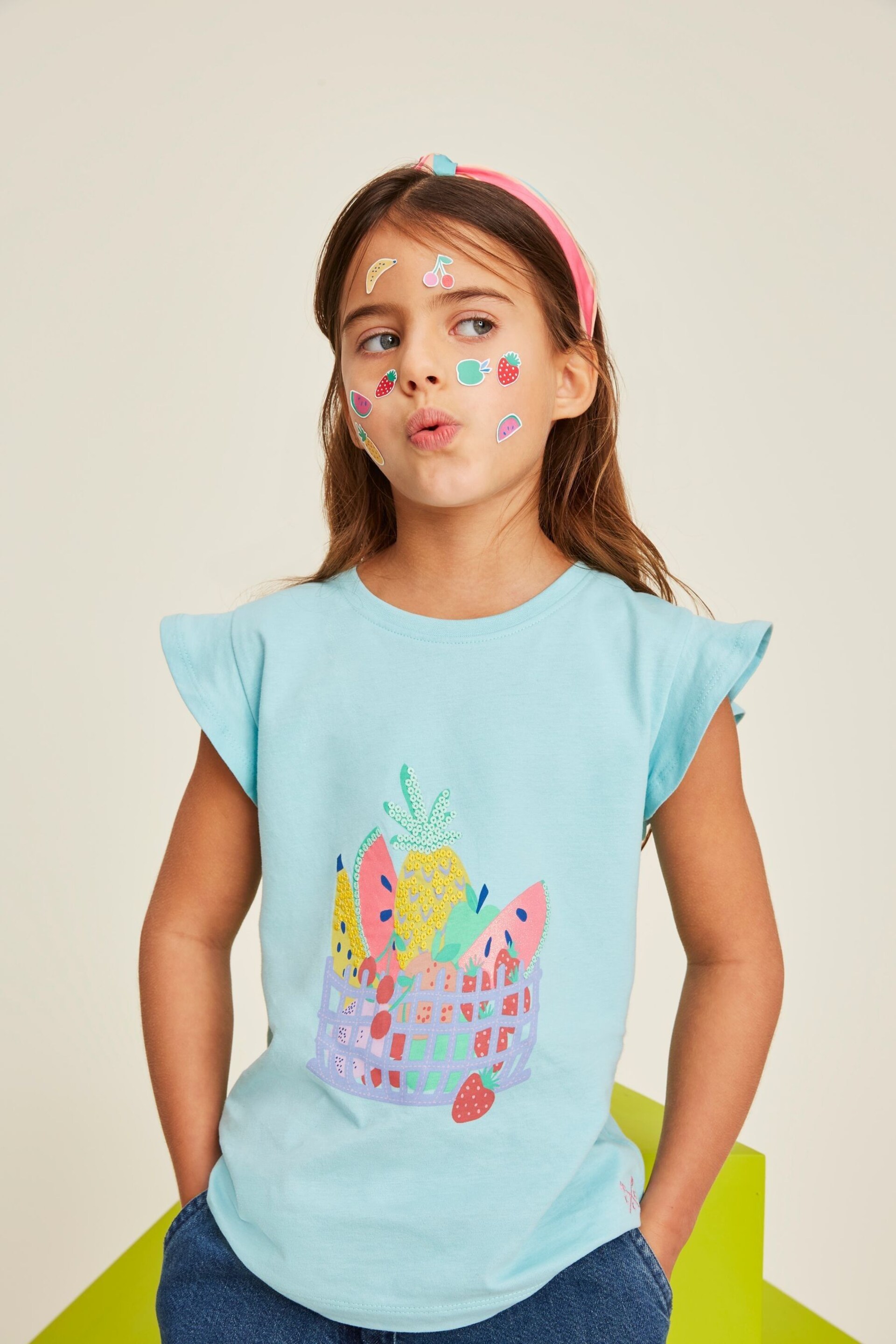 Crew Clothing Fruit Print Frill Sleeve T-Shirt - Image 1 of 4