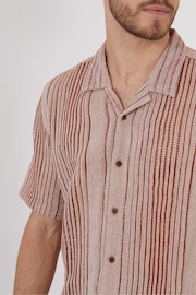 Threadbare Orange Cotton Blend Zig Zag Revere Collar Short Sleeve Shirt - Image 5 of 5