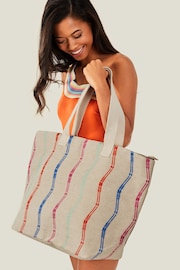 Accessorize Natural Wiggle Stripe Tote Bag - Image 1 of 4