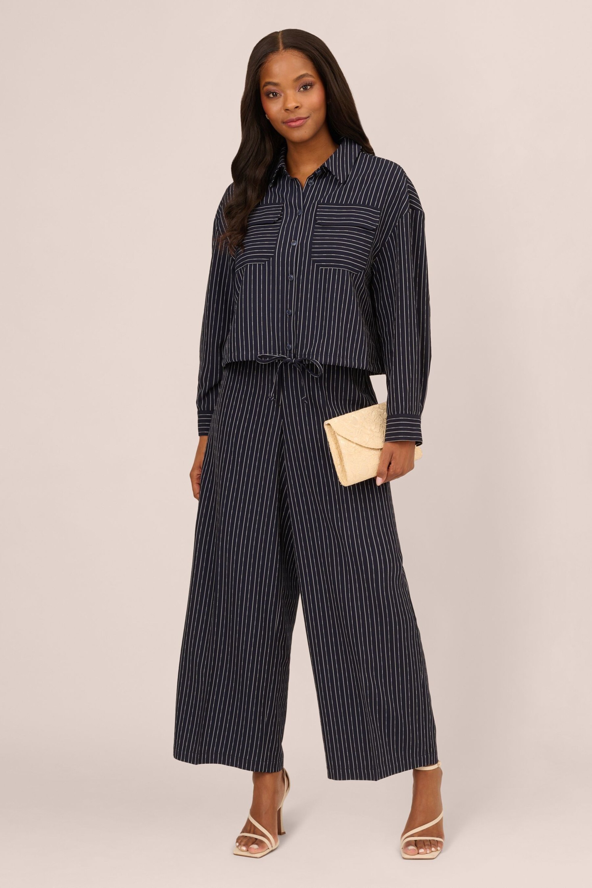 Adrianna Papell Blue Full Length Pinstripe Woven Trousers - Image 3 of 7