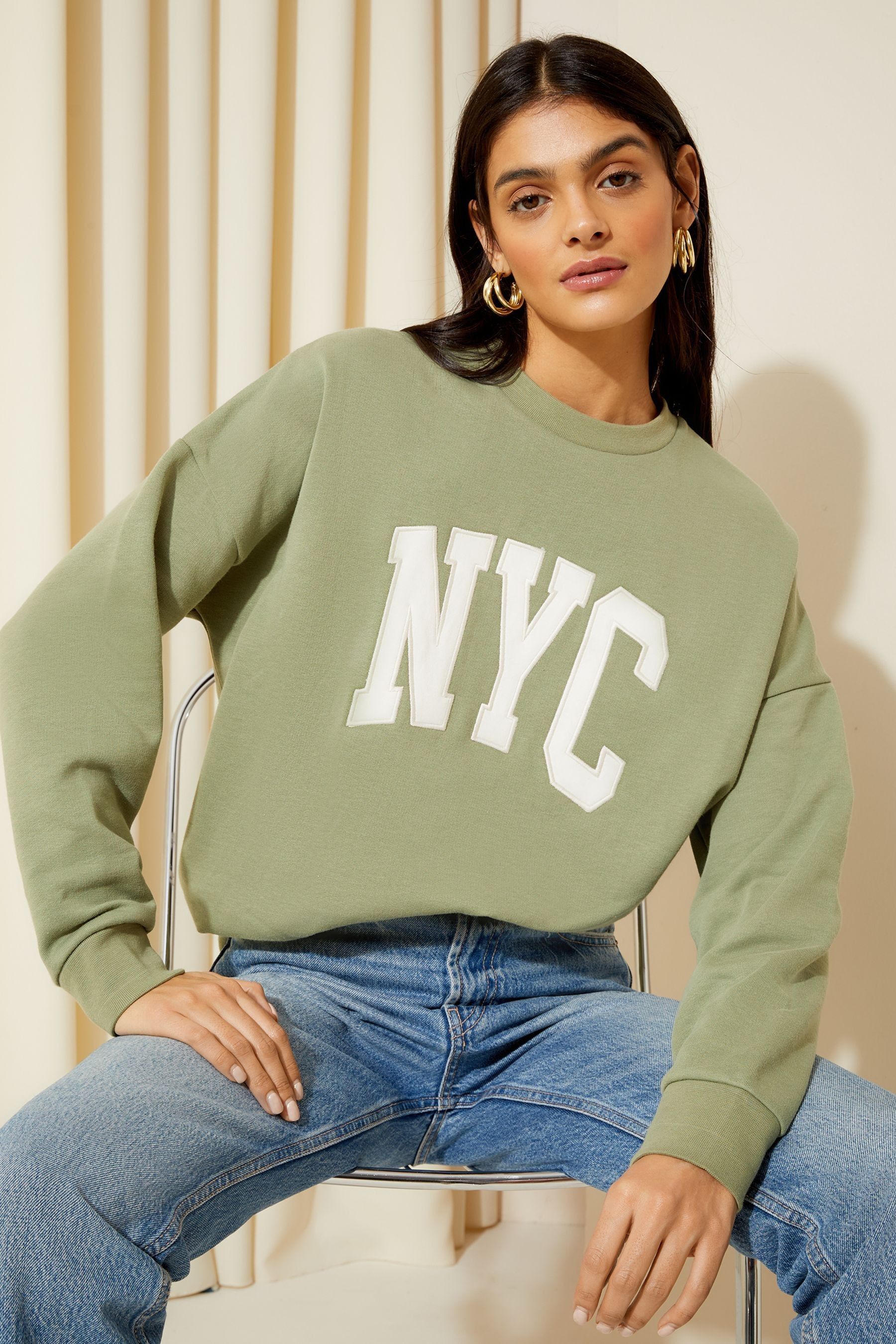 Buy Friends Like These Khaki Green Petite Long Sleeve Crew Neck Sweatshirt from Next Oman