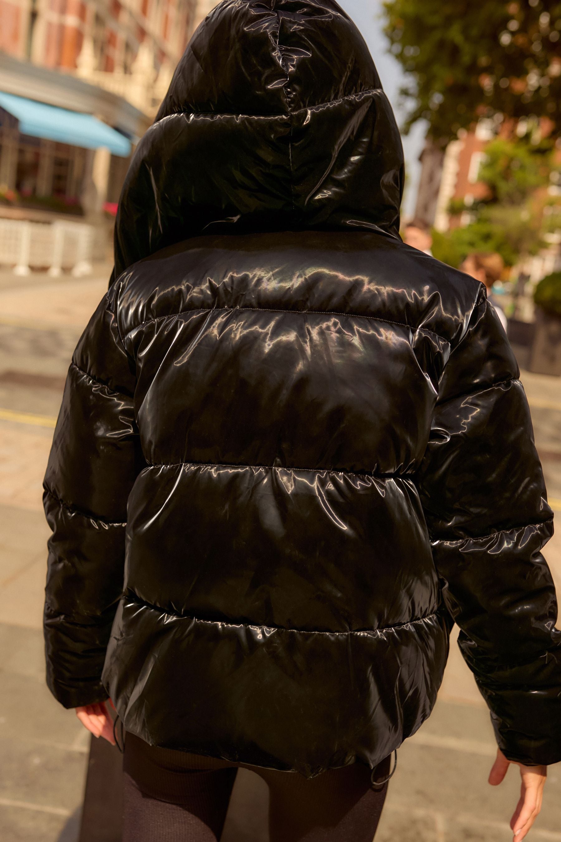 Black High Shine Shower Resistant Padded Coat