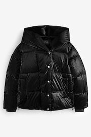 Black High Shine Shower Resistant Padded Coat - Image 6 of 9