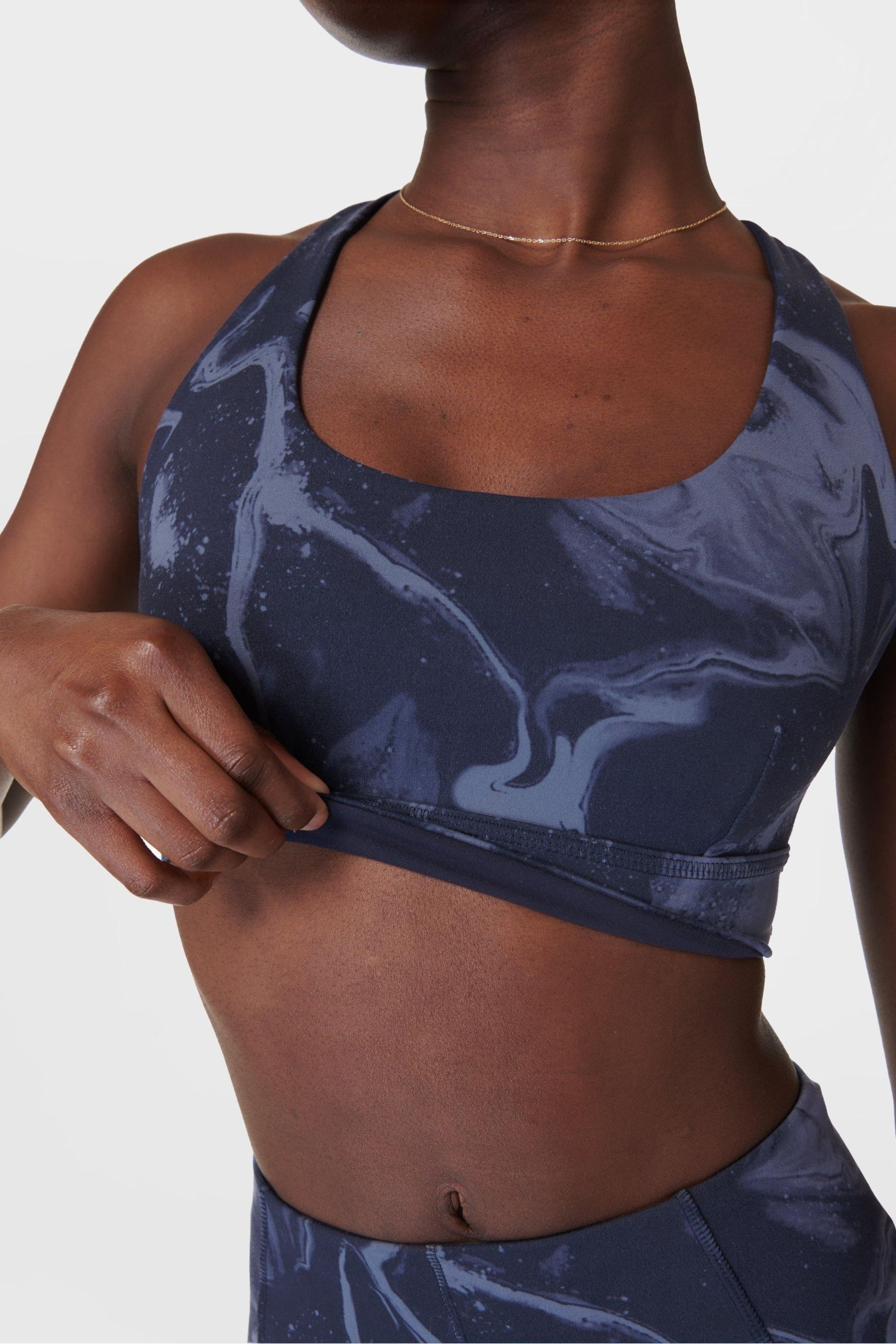 Sweaty Betty Blue Marble Print Navy Super Soft Reversible Bra - Image 3 of 8