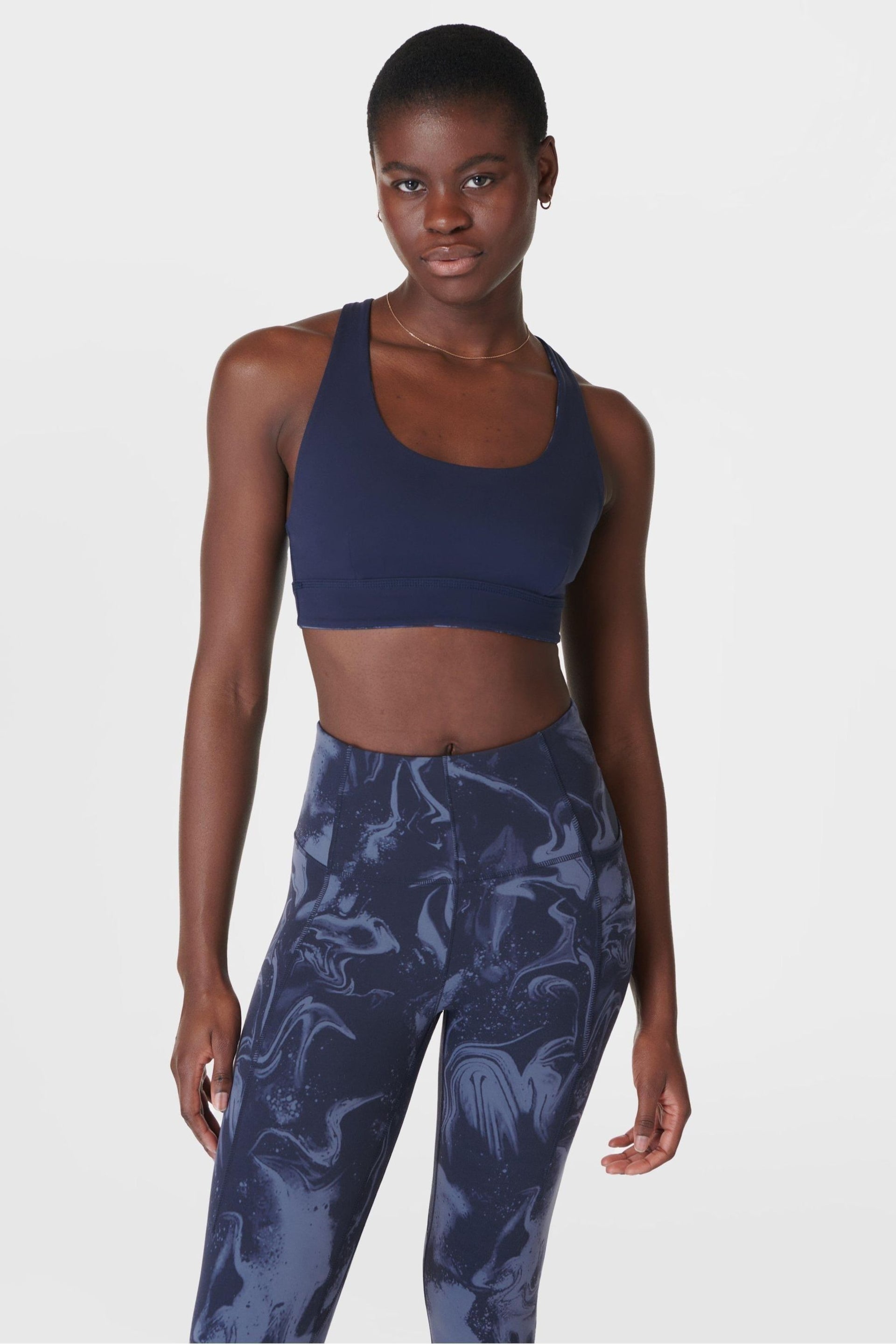 Sweaty Betty Blue Marble Print Navy Super Soft Reversible Bra - Image 4 of 8