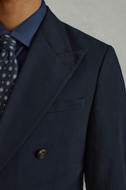 Reiss Navy Seare Double Breasted Cotton Blend Blazer - Image 4 of 7