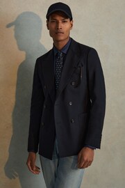 Reiss Navy Seare Double Breasted Cotton Blend Blazer - Image 5 of 7