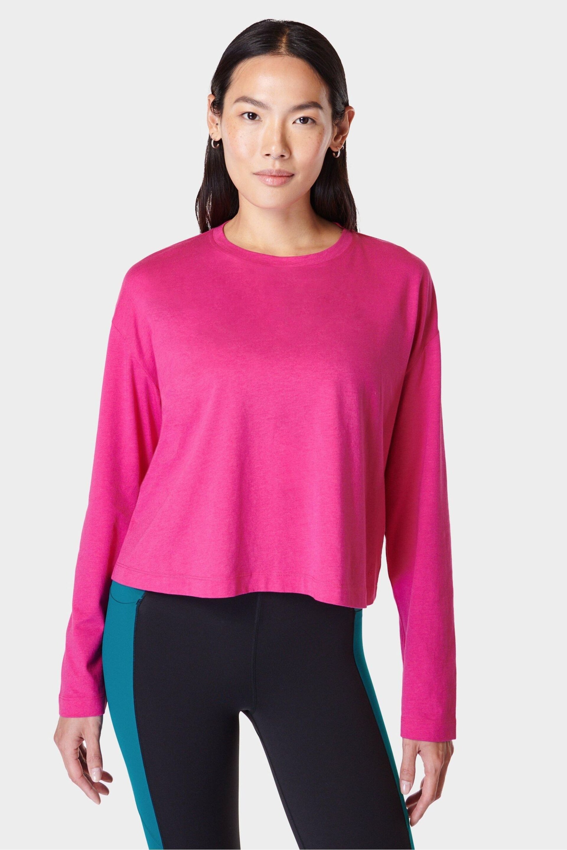 Sweaty Betty Beet Pink Essential Crop Long Sleeve T-Shirt - Image 1 of 7