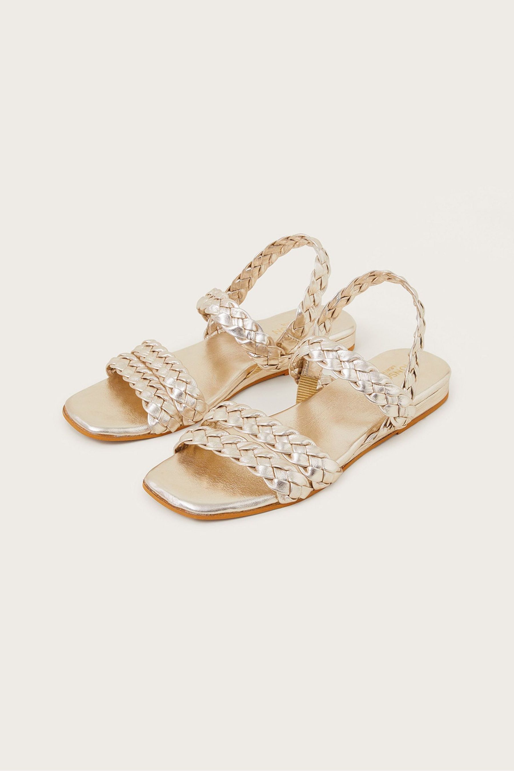Buy Monsoon Gold Braided Leather Wedge Sandals from Next Luxembourg