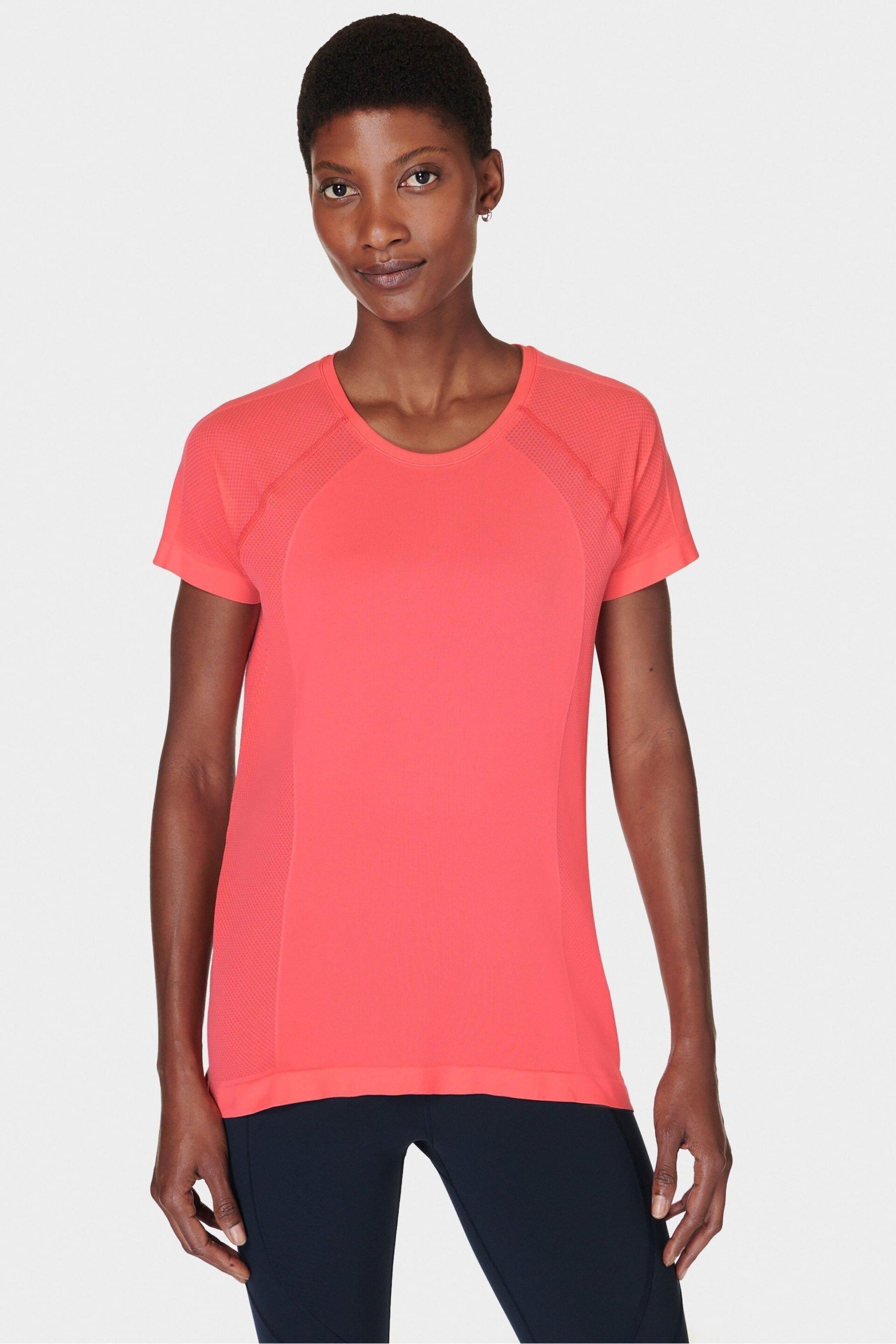 Sweaty Betty Coral Pink Athlete Seamless Featherweight T-Shirt - Image 1 of 7