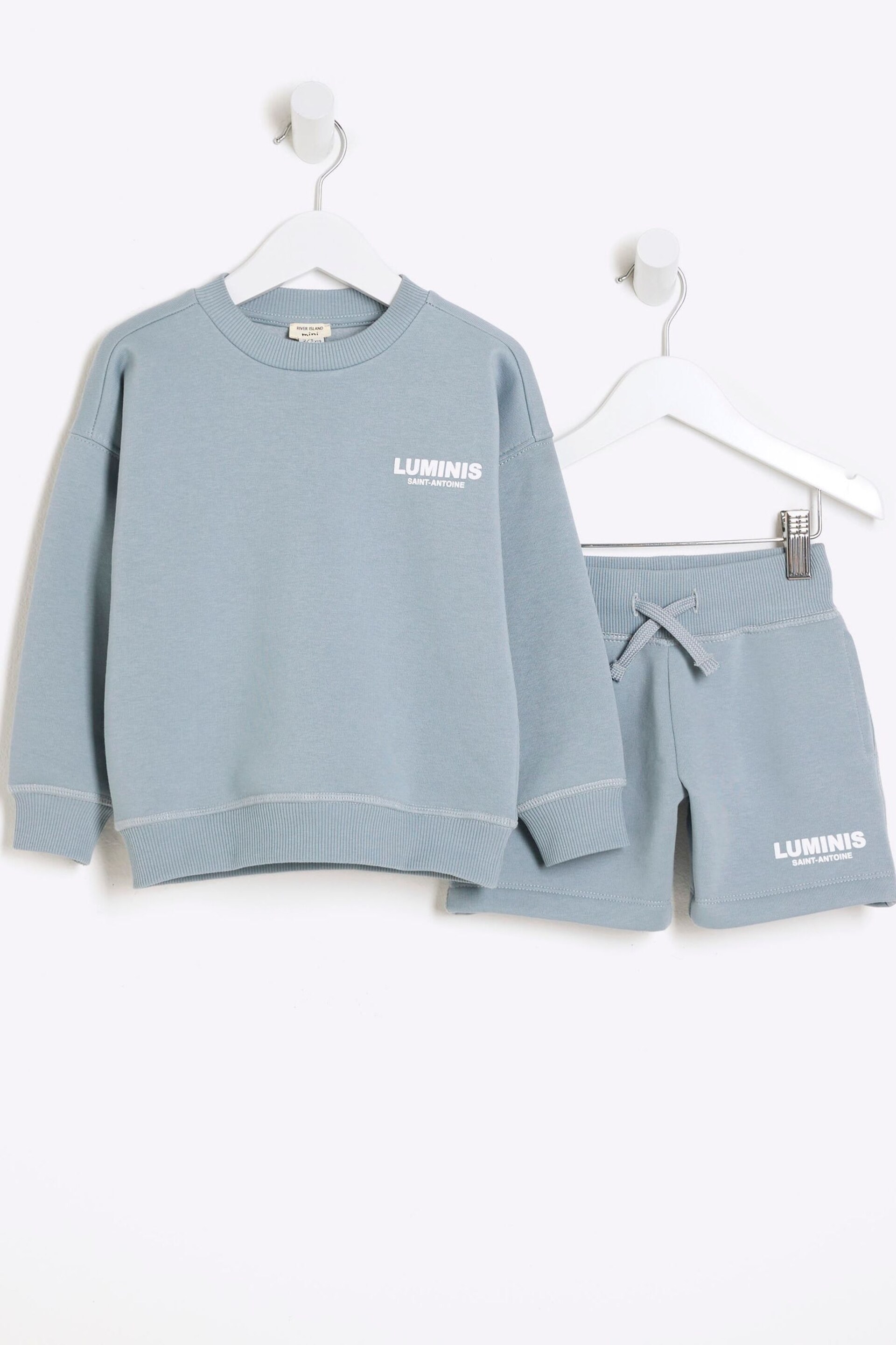 River Island Blue Boys Luminis Crew and Shorts Set - Image 2 of 5