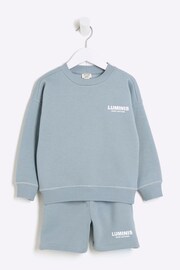 River Island Blue Boys Luminis Crew and Shorts Set - Image 5 of 5