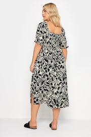 Yours Curve Black Abstract Floral Print Shirred Midi Dress - Image 3 of 6