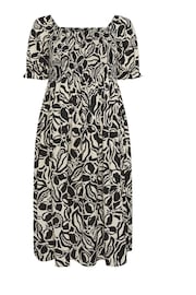 Yours Curve Black Abstract Floral Print Shirred Midi Dress - Image 6 of 6