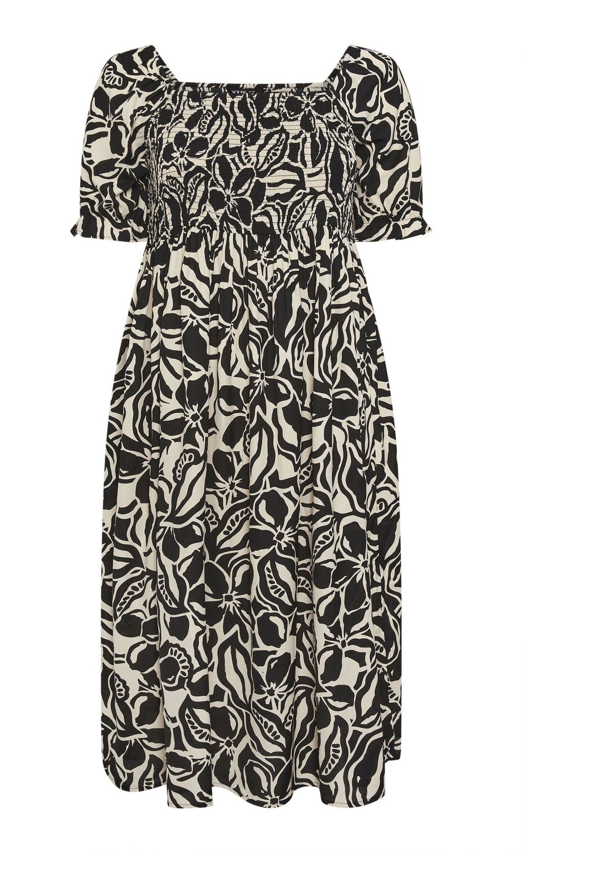 Yours Curve Black Abstract Floral Print Shirred Midi Dress - Image 6 of 6