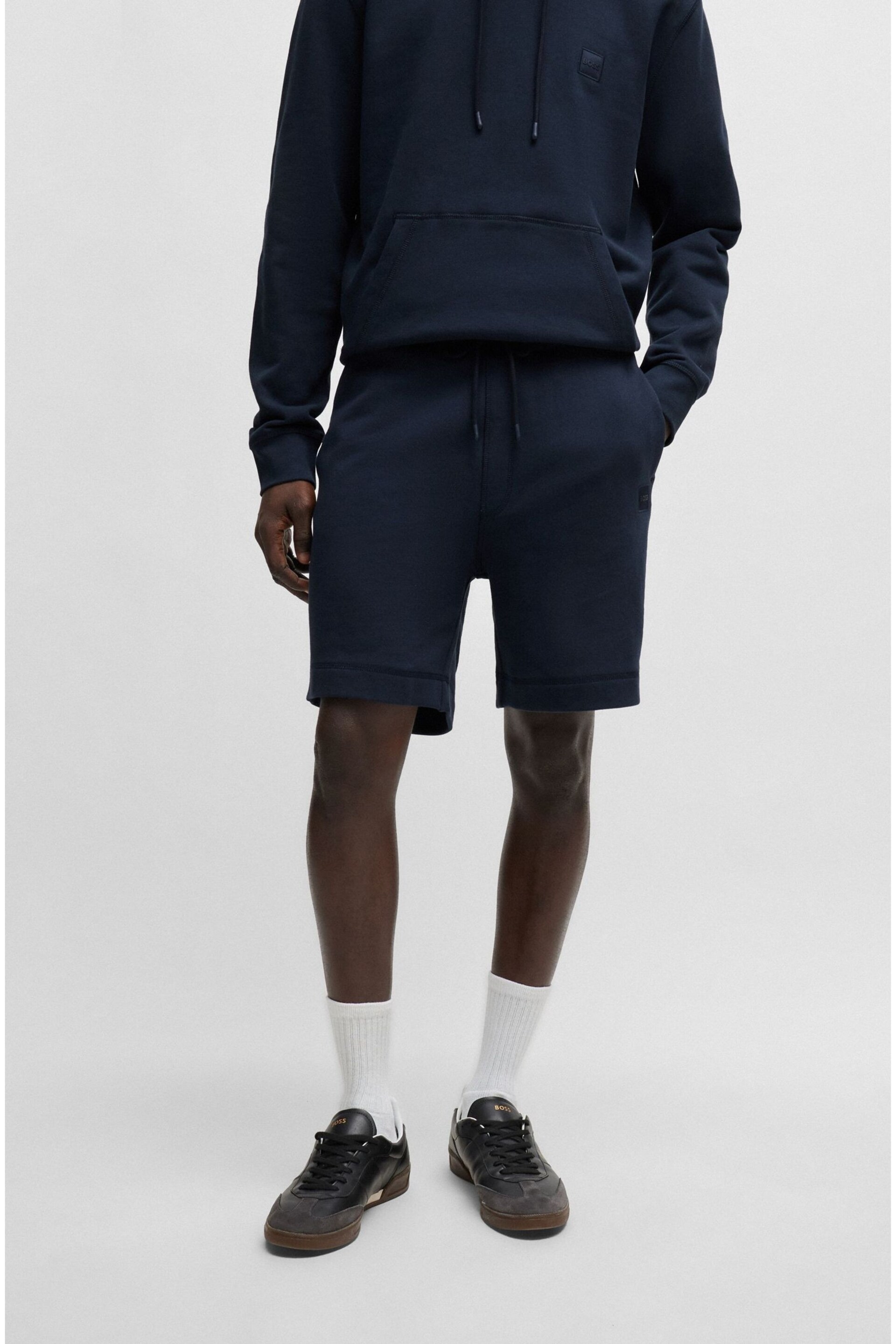 BOSS Blue Cotton-Terry Regular-Fit Shorts With Logo Badge - Image 1 of 6