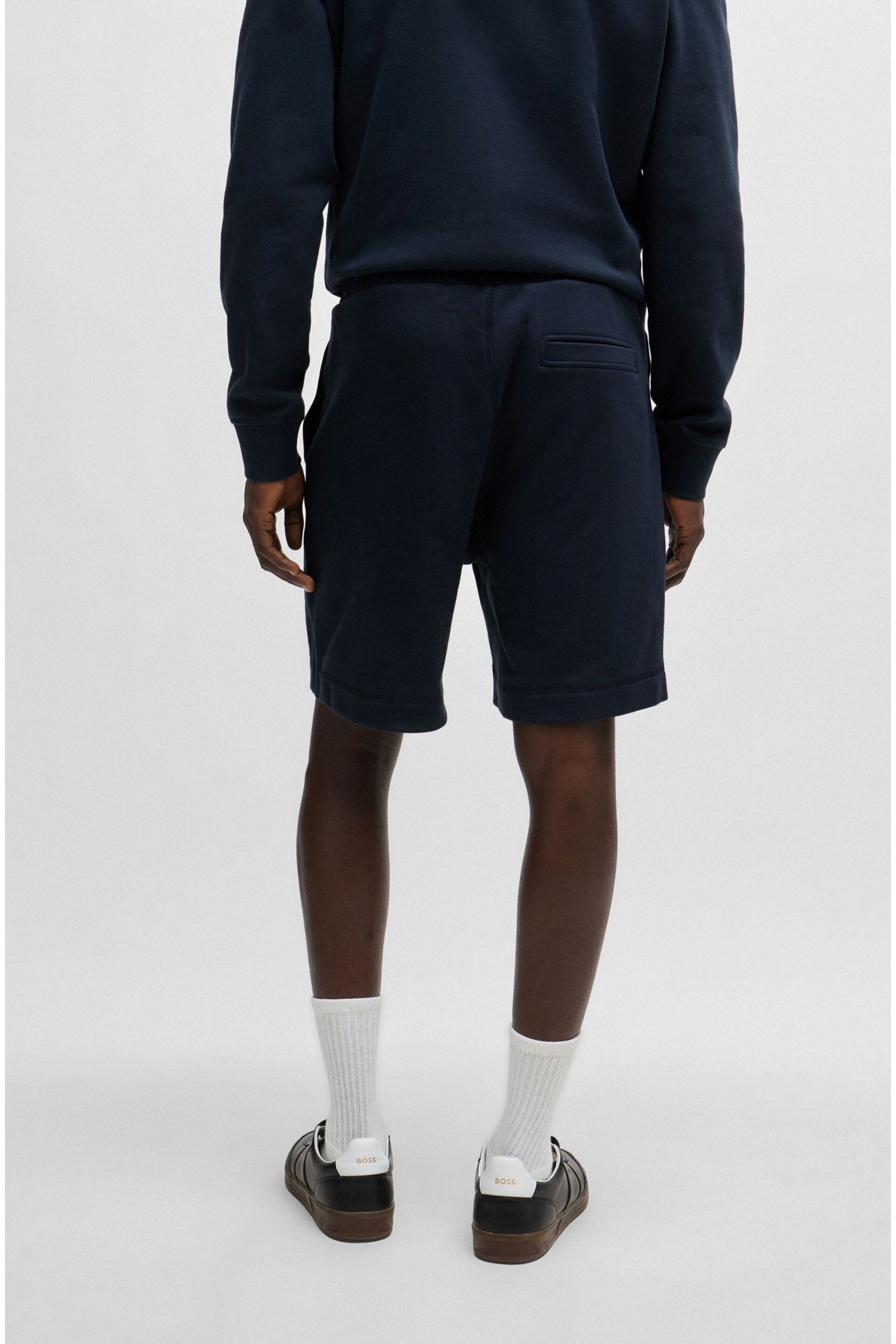 BOSS Blue Cotton-Terry Regular-Fit Shorts With Logo Badge - Image 2 of 6