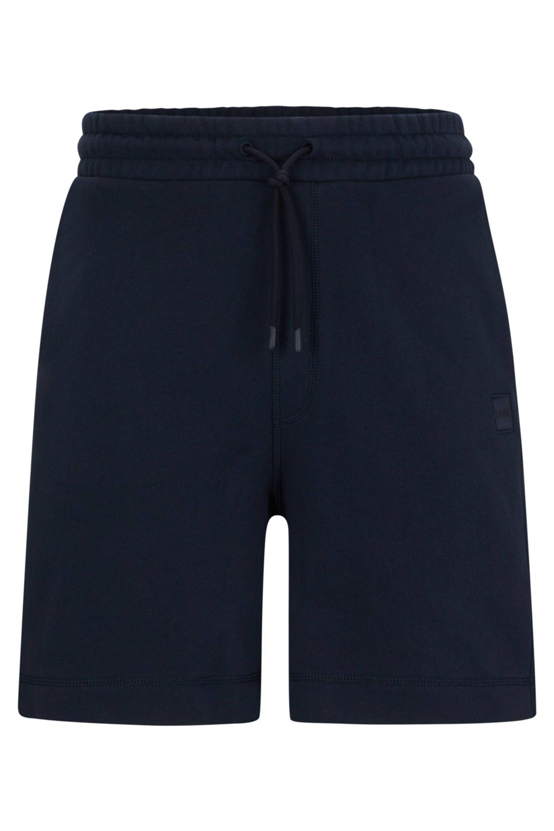 BOSS Blue Cotton-Terry Regular-Fit Shorts With Logo Badge - Image 5 of 6