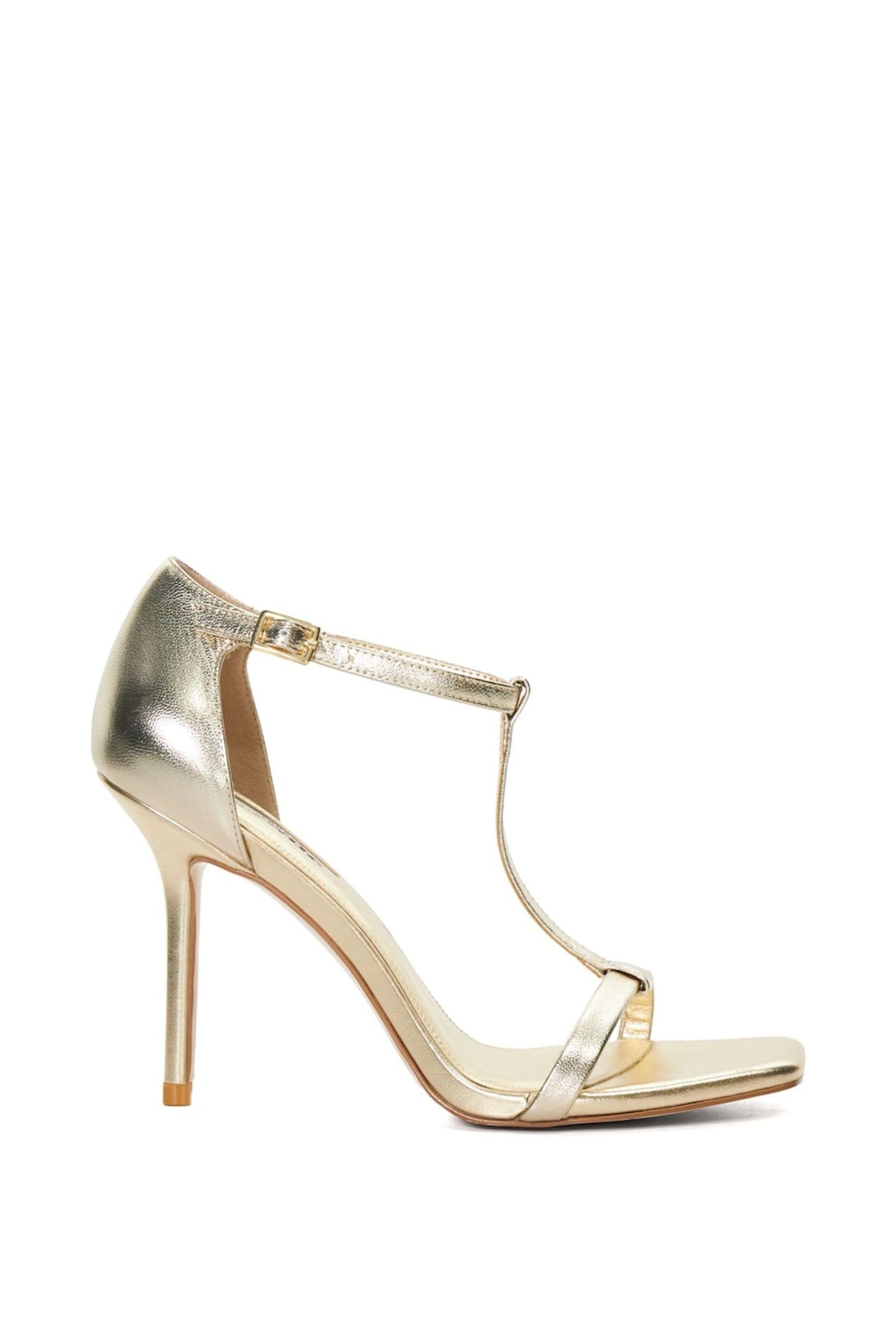 Dune London Gold Milani T-Bar Heel Cap Sandals - Image 3 of 4