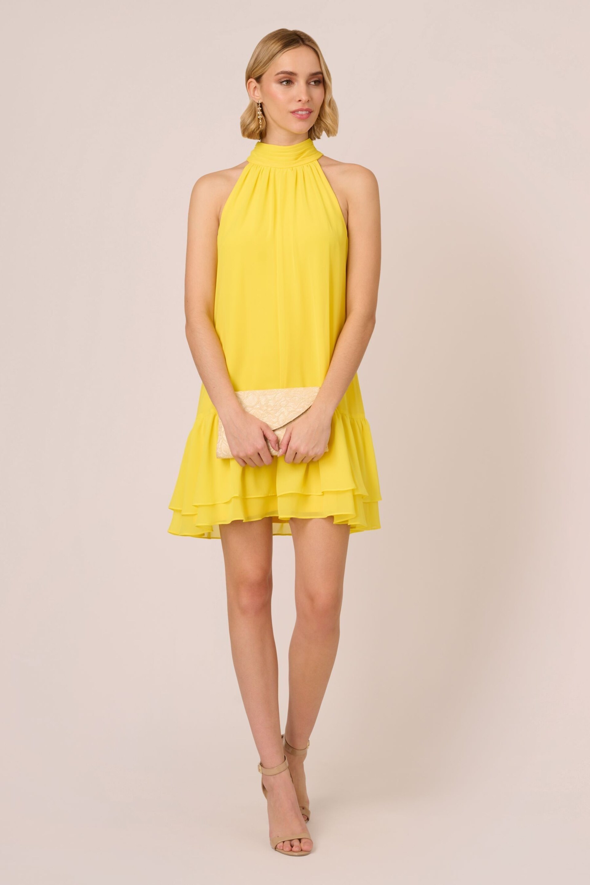 Adrianna Papell Yellow Chiffon Trapeze Short Dress - Image 3 of 7