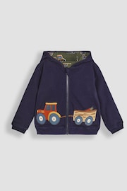 JoJo Maman Bébé Navy Tractor and Trailer Appliqué Reversible Hoodie - Image 2 of 8