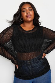 Yours Curve Black Metallic Crochet Jumper - Image 3 of 6