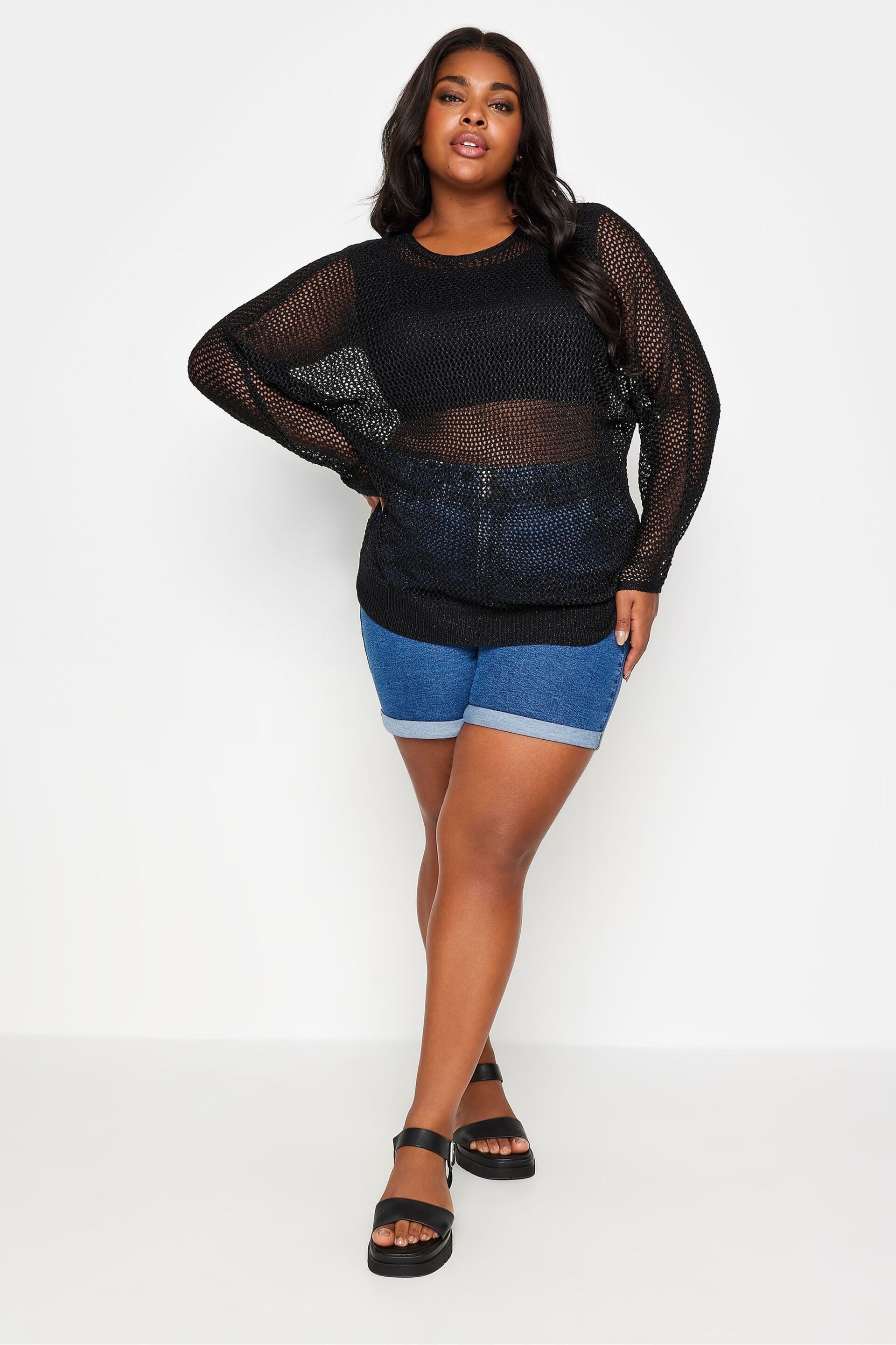 Yours Curve Black Metallic Crochet Jumper - Image 5 of 6