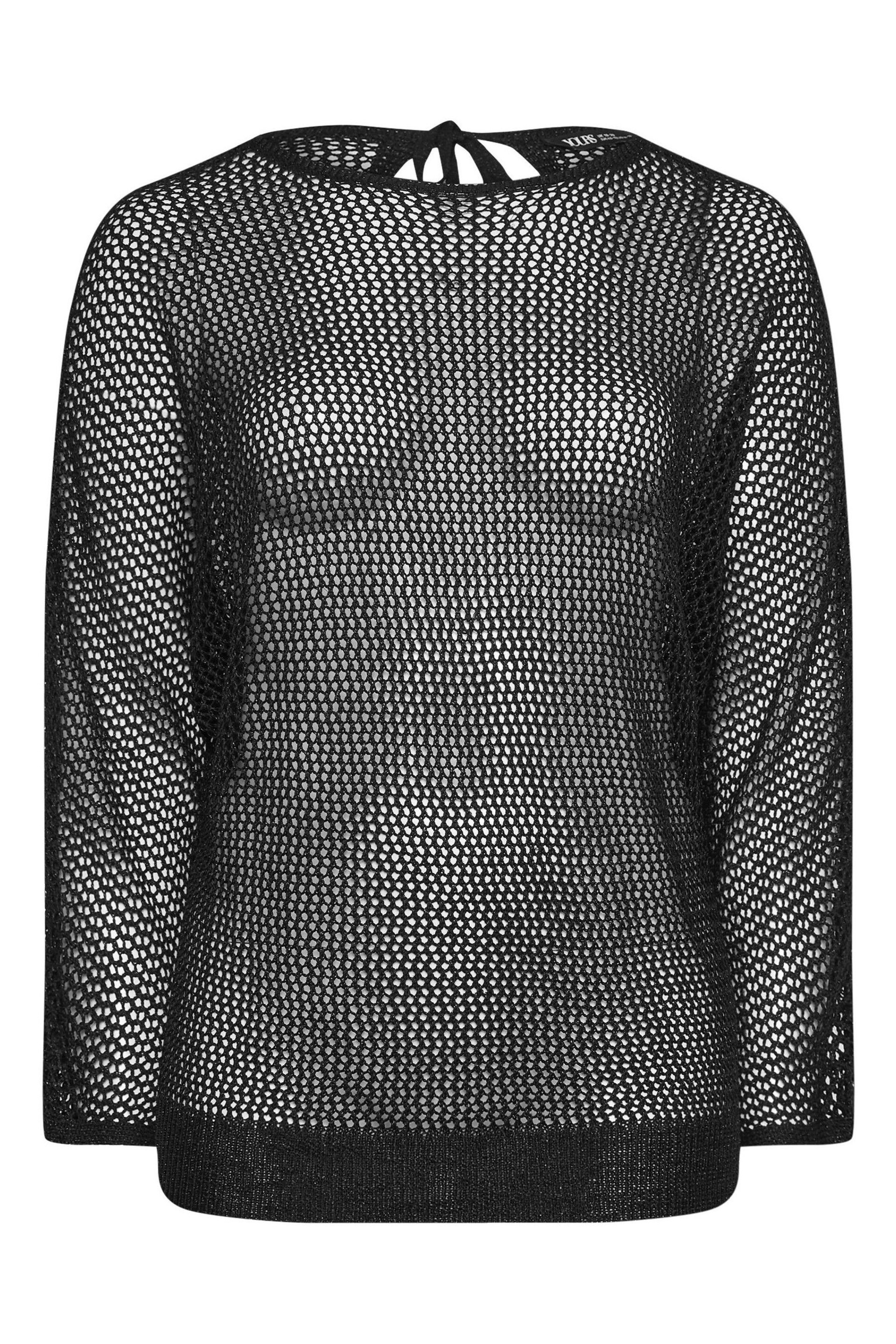 Yours Curve Black Metallic Crochet Jumper - Image 6 of 6