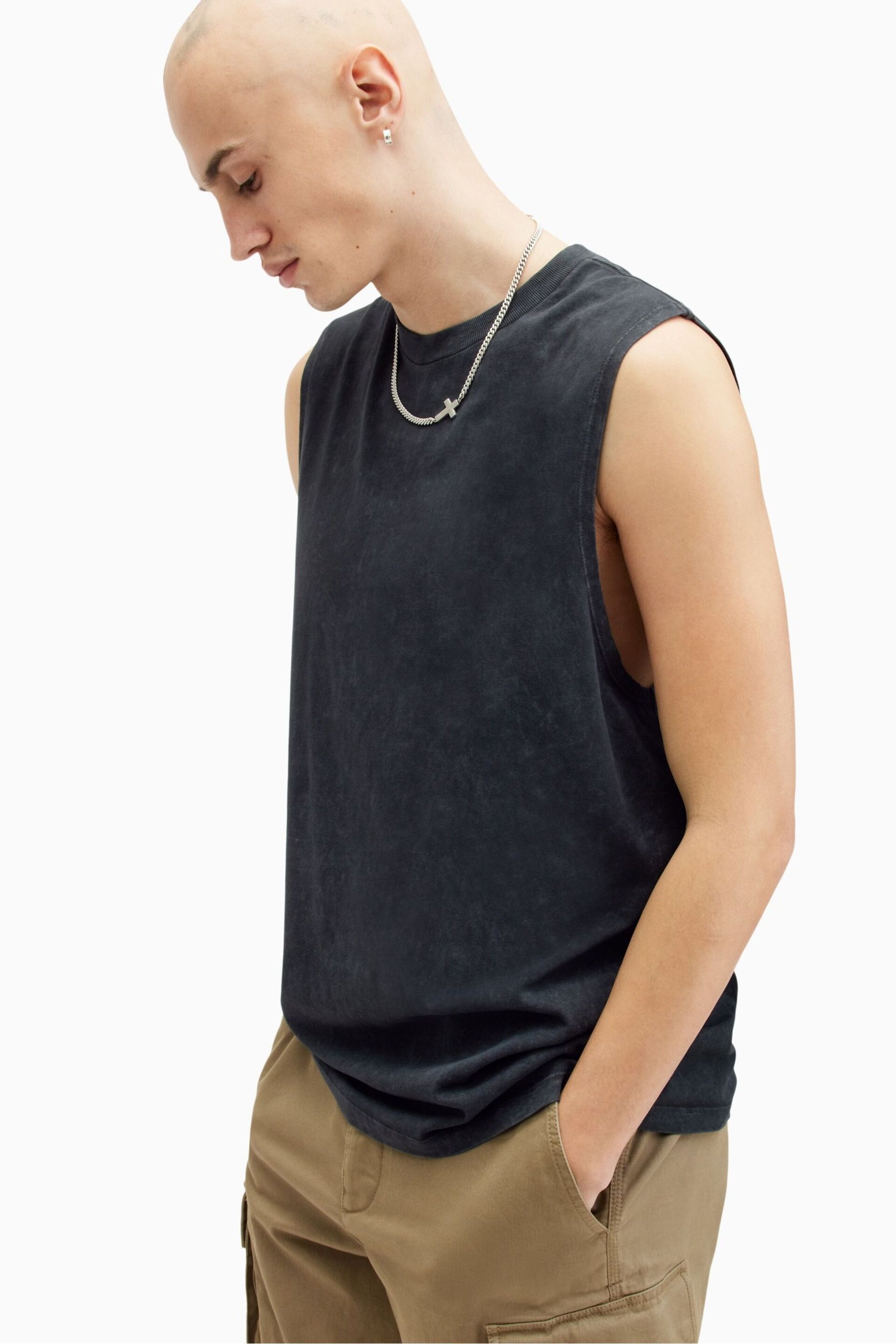 AllSaints Black Crew Neck Remi Tank Top - Image 3 of 6