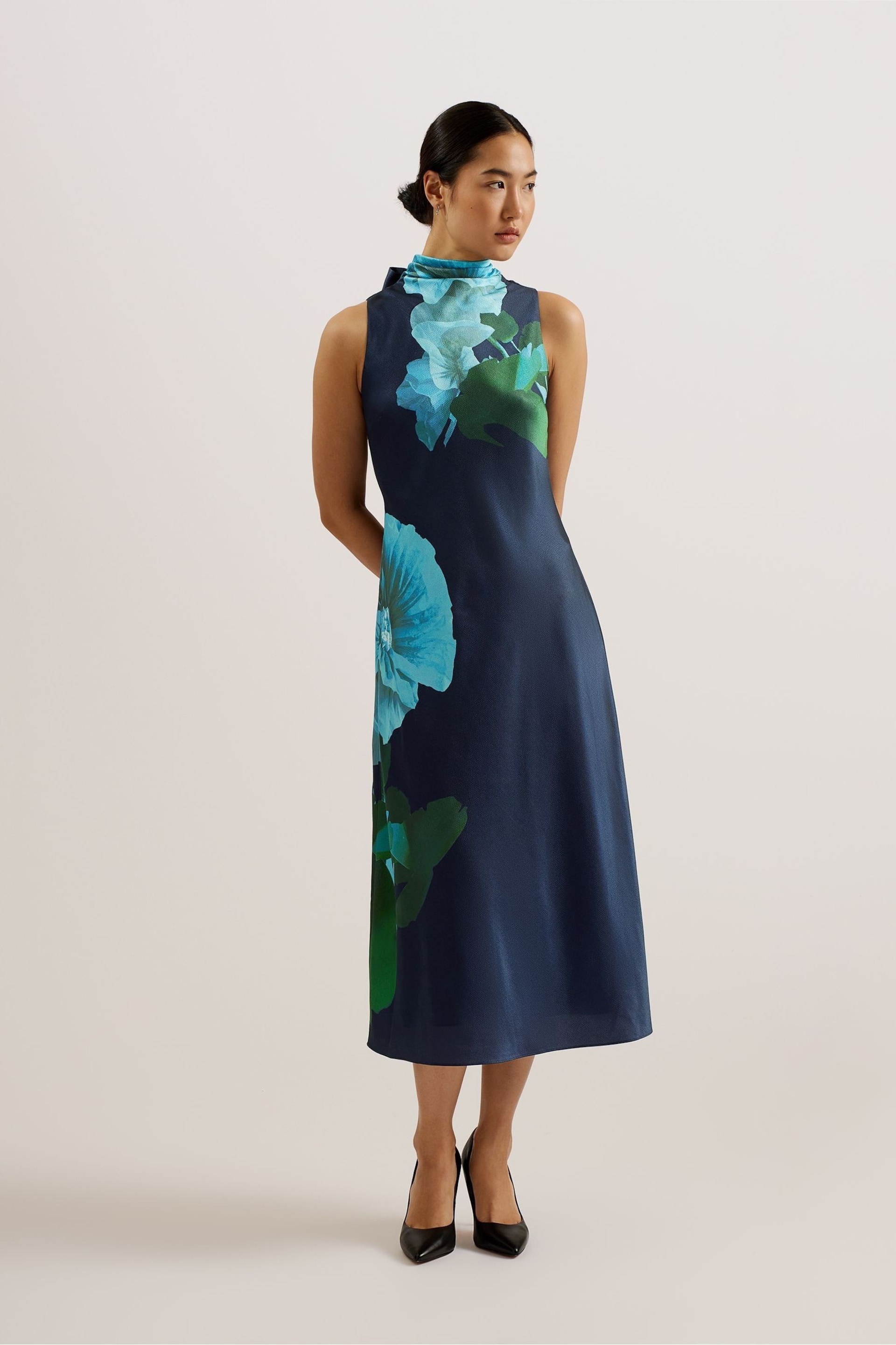 Ted Baker Blue Timava Cowl Neck Midi Slip Dress - Image 1 of 6