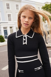 Lipsy Black Knitted Collar Dress (5-16yrs) - Image 2 of 4