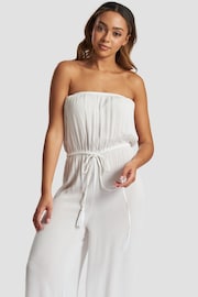 South Beach White Crinkle Viscose Strapless Jumpsuit - Image 4 of 5