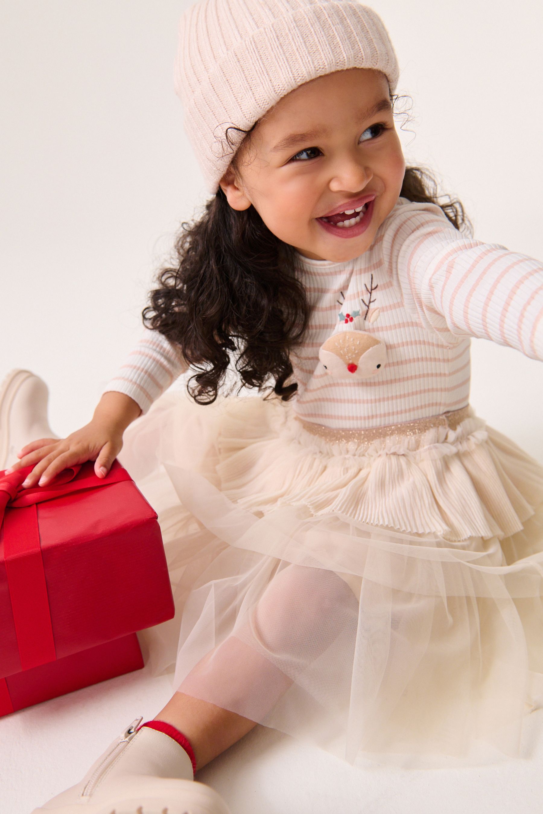 Buy Pink Long Sleeve Sparkly Reindeer Dress 3mths 7yrs from Next Luxembourg