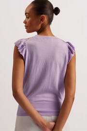 Ted Baker Purple Shrayha Scallop Trim Woven Front T-Shirt - Image 5 of 6