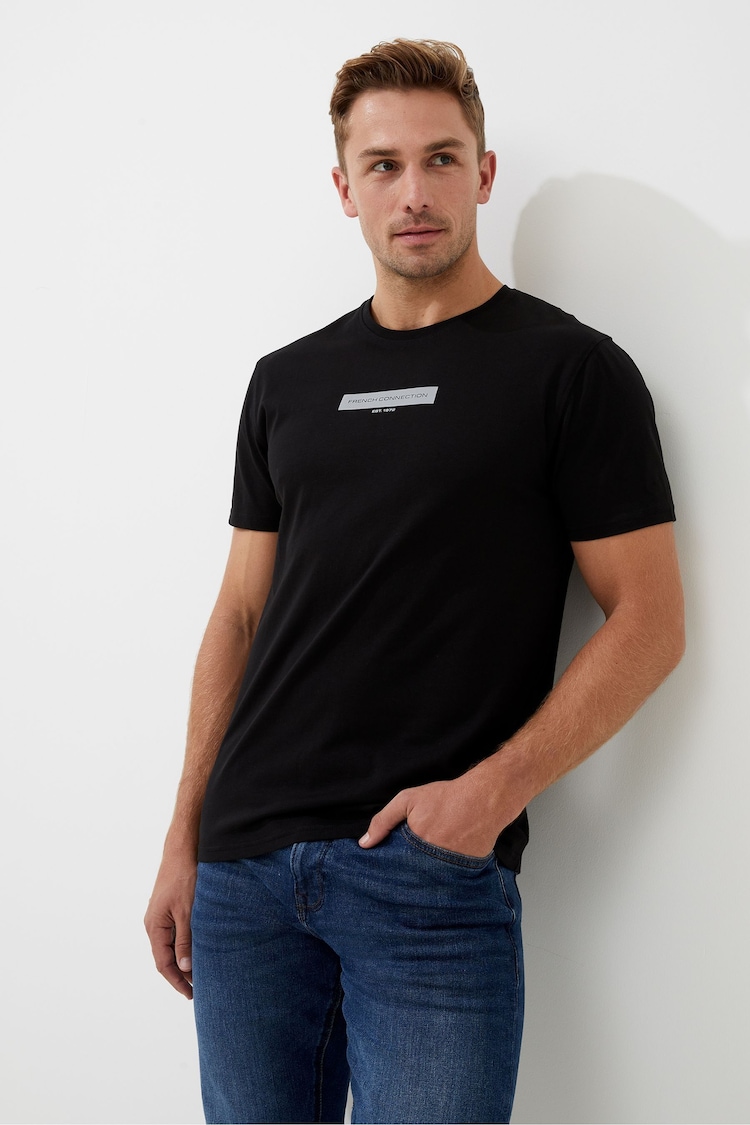 French Connection Black Organic Box Logo Graphic T-Shirt - Image 1 of 3