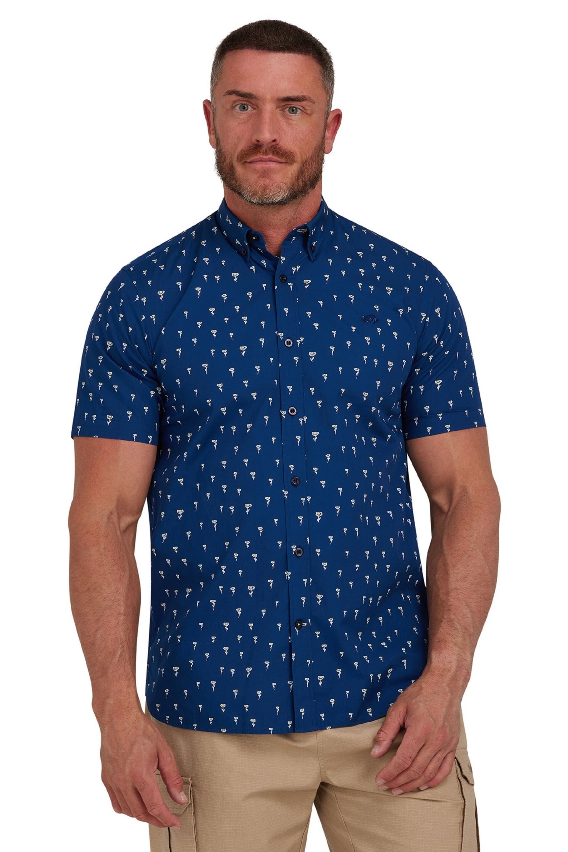 Raging Bull Blue Short Sleeve Daisy Print Poplin Shirt - Image 1 of 8