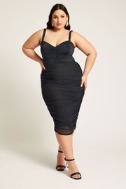 Yours Curve Black Mesh Gathered Midi Skirt - Image 1 of 2