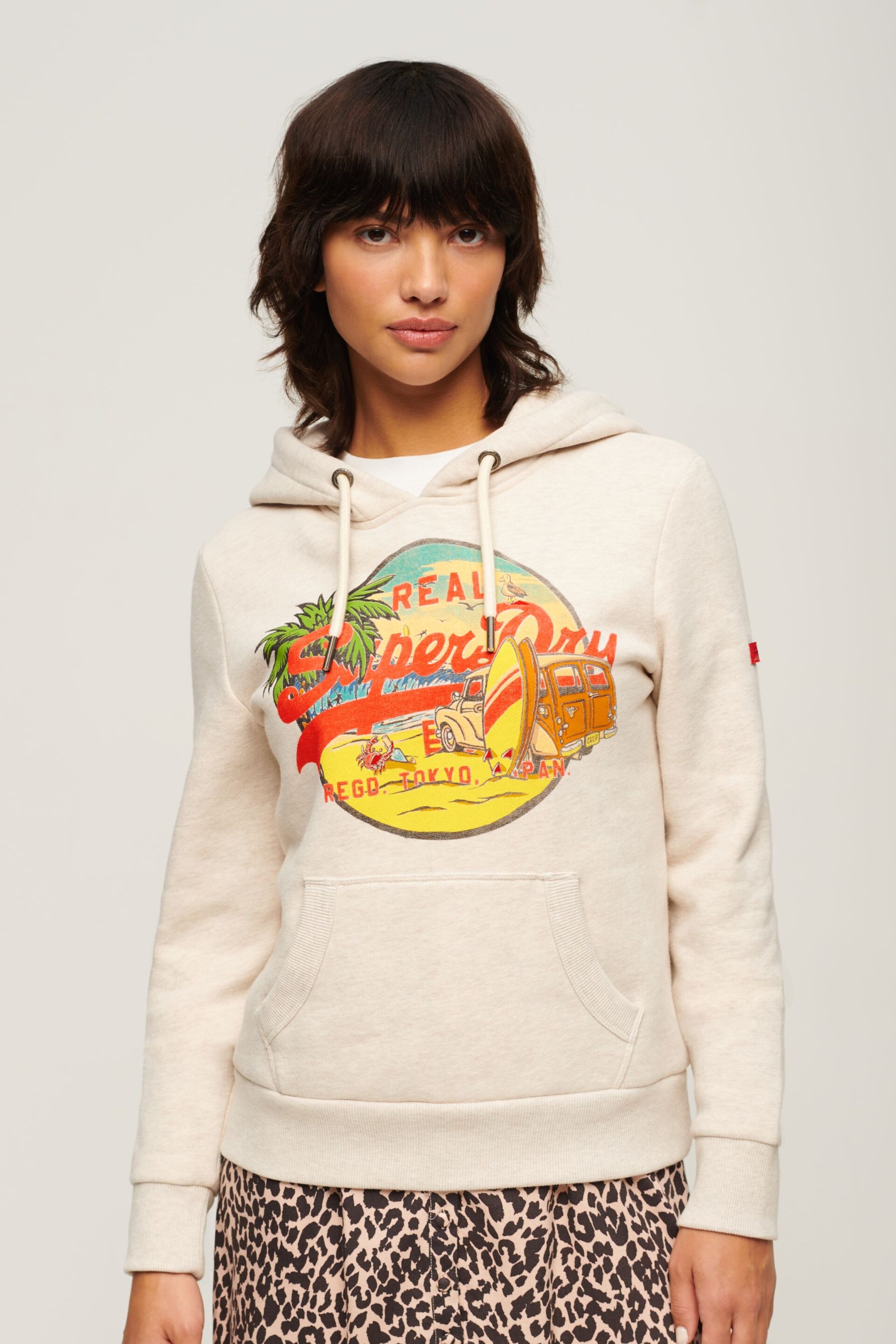 SUPERDRY Cream SUPERDRY LA Vintage Logo Graphic Hoodie - Image 1 of 6